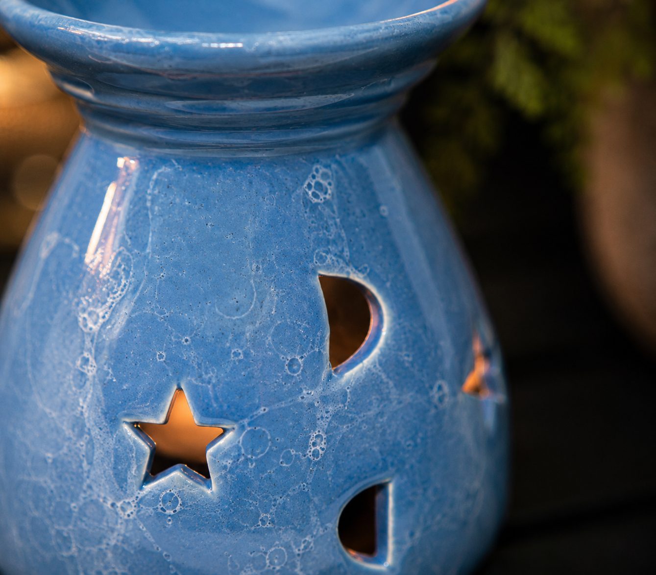 Blauwe geurbrander keramiek voor waxmelts en geurblokjes - Afbeelding 4