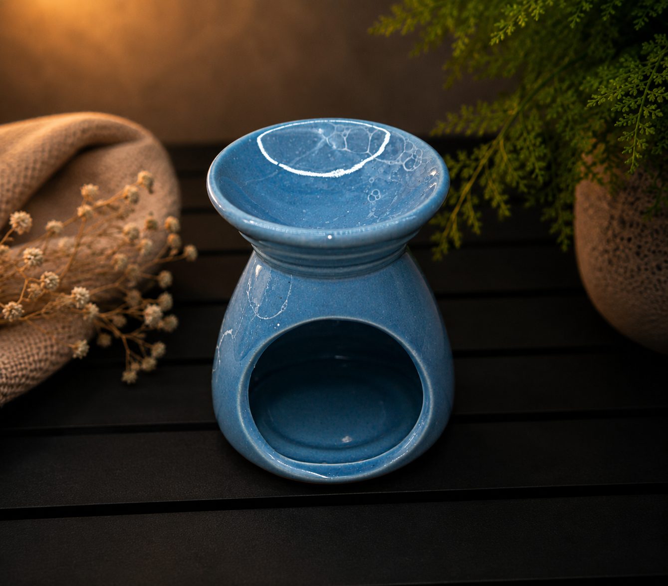 Blauwe geurbrander keramiek voor waxmelts en geurblokjes