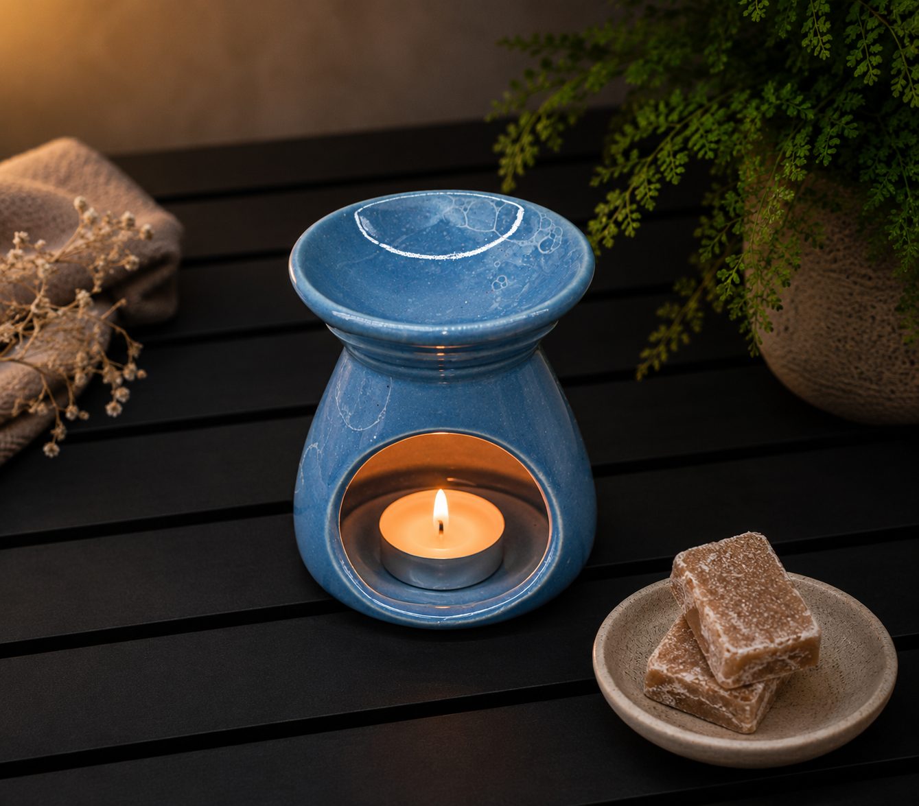 Blauwe geurbrander keramiek voor waxmelts en geurblokjes - Afbeelding 2