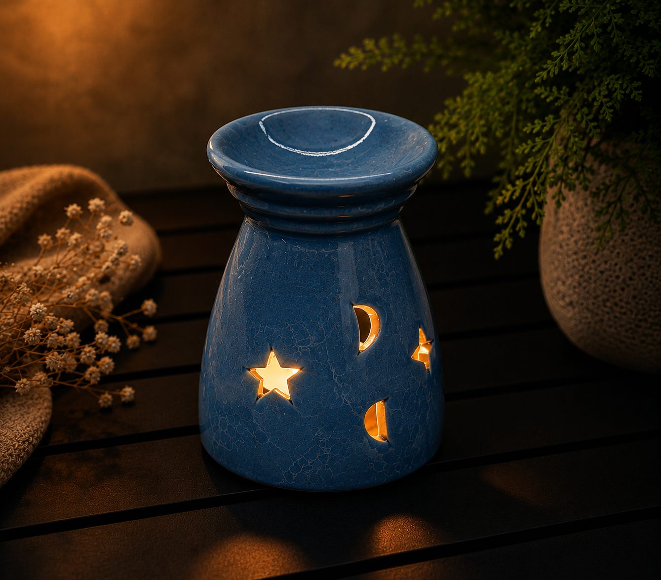 Blauwe geurbrander keramiek voor waxmelts en geurblokjes - Afbeelding 3