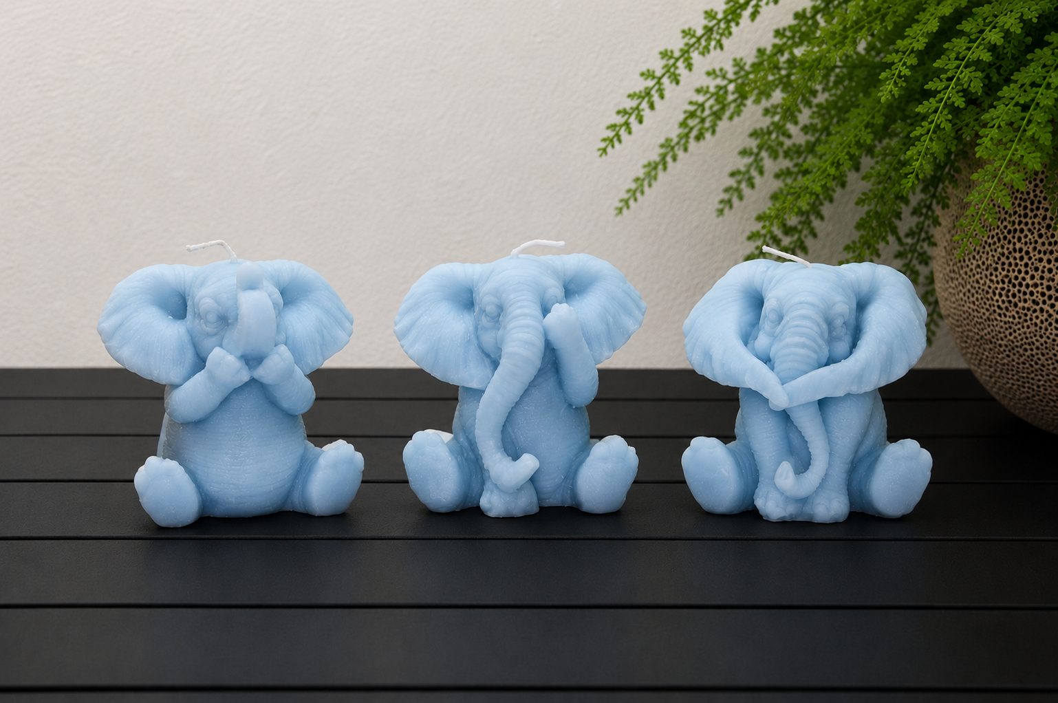 Olifantjes kaarsen set – horen, zien en zwijgen