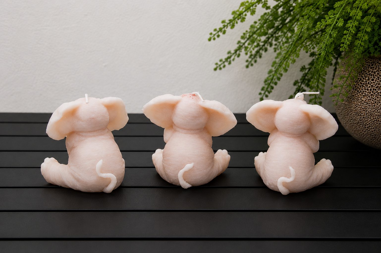 Roze olifantjes kaarsen set – horen, zien en zwijgen - Afbeelding 2